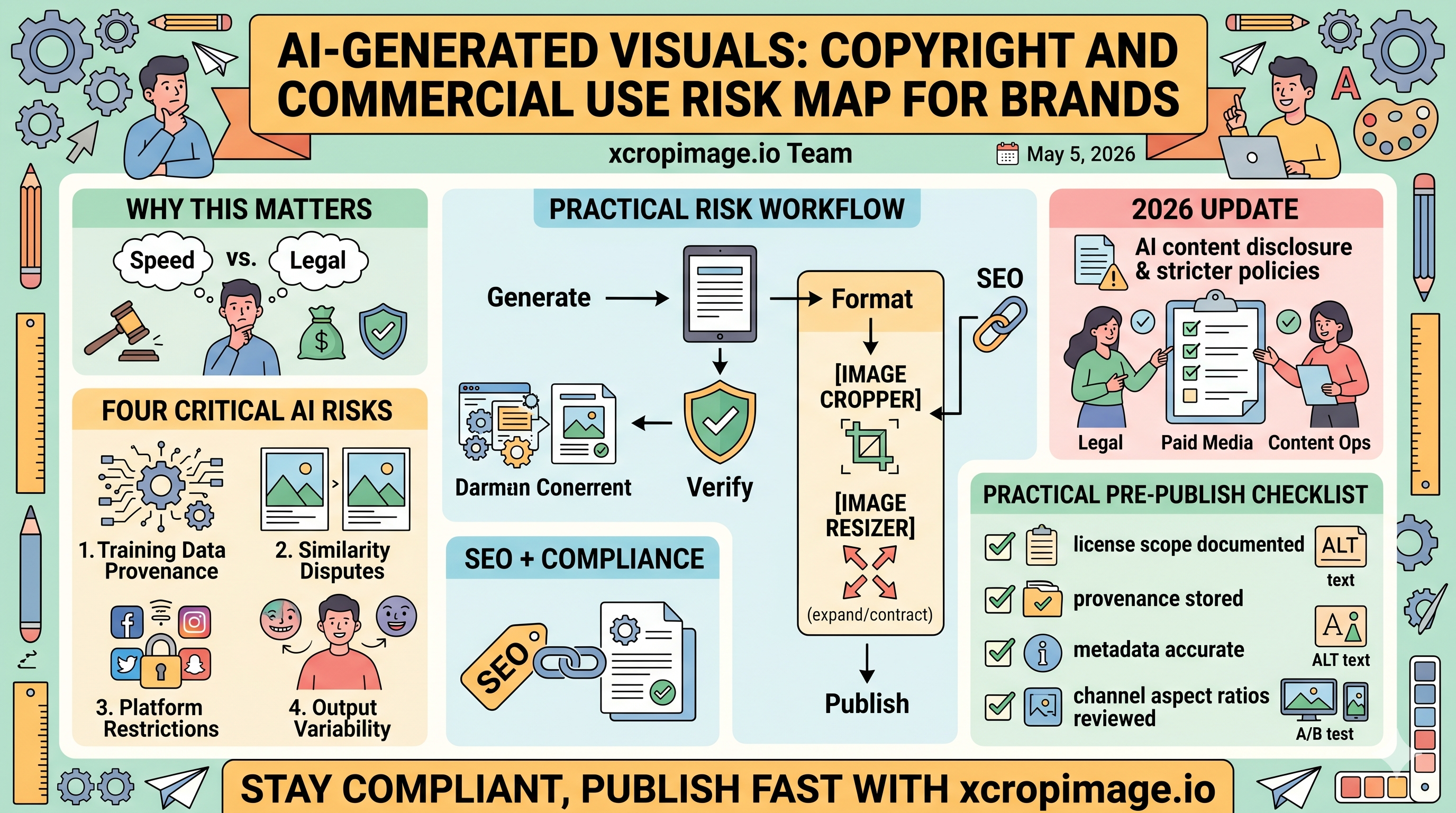 AI-generated visuals copyright and commercial risk map for brands.