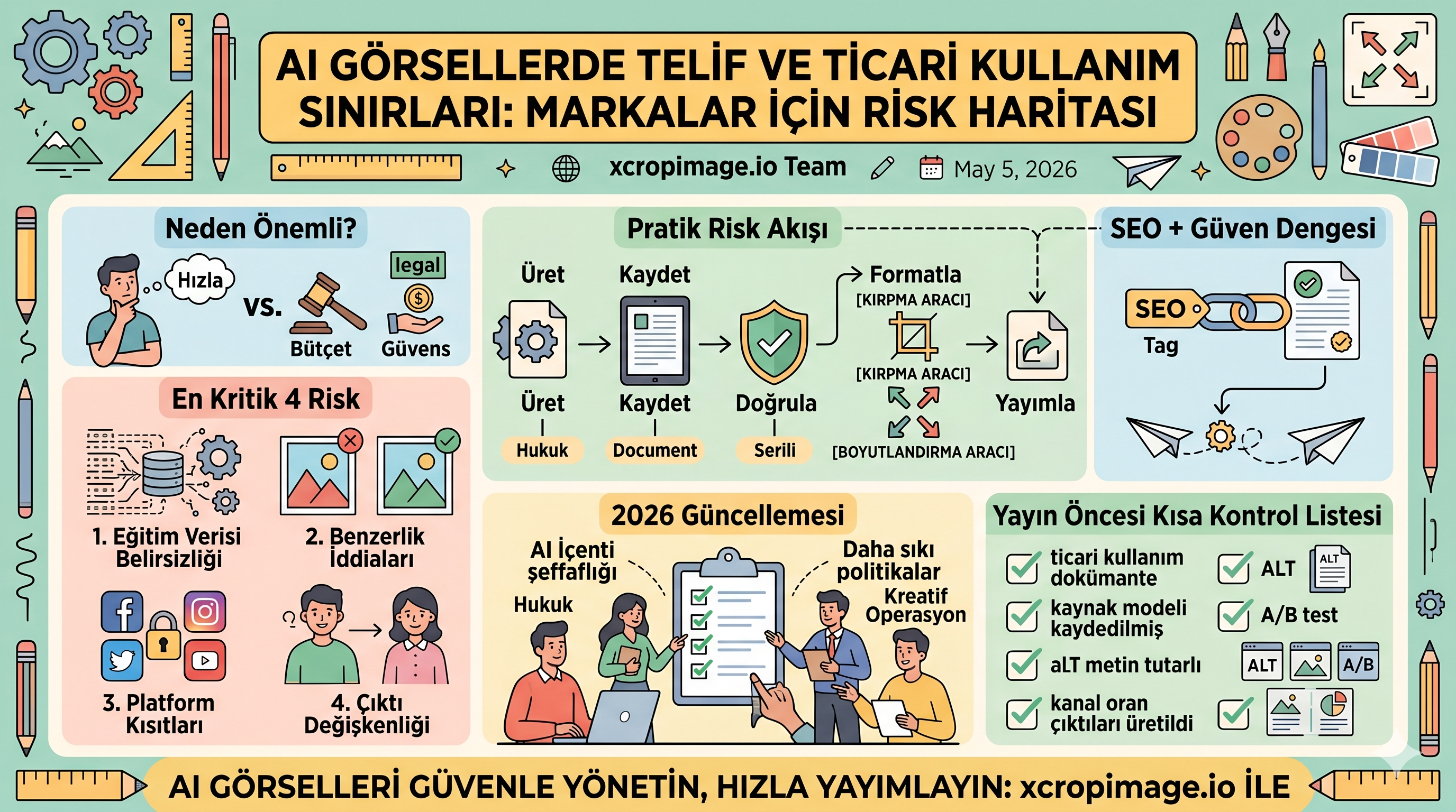 AI görsellerde telif ve ticari kullanım risk haritası.