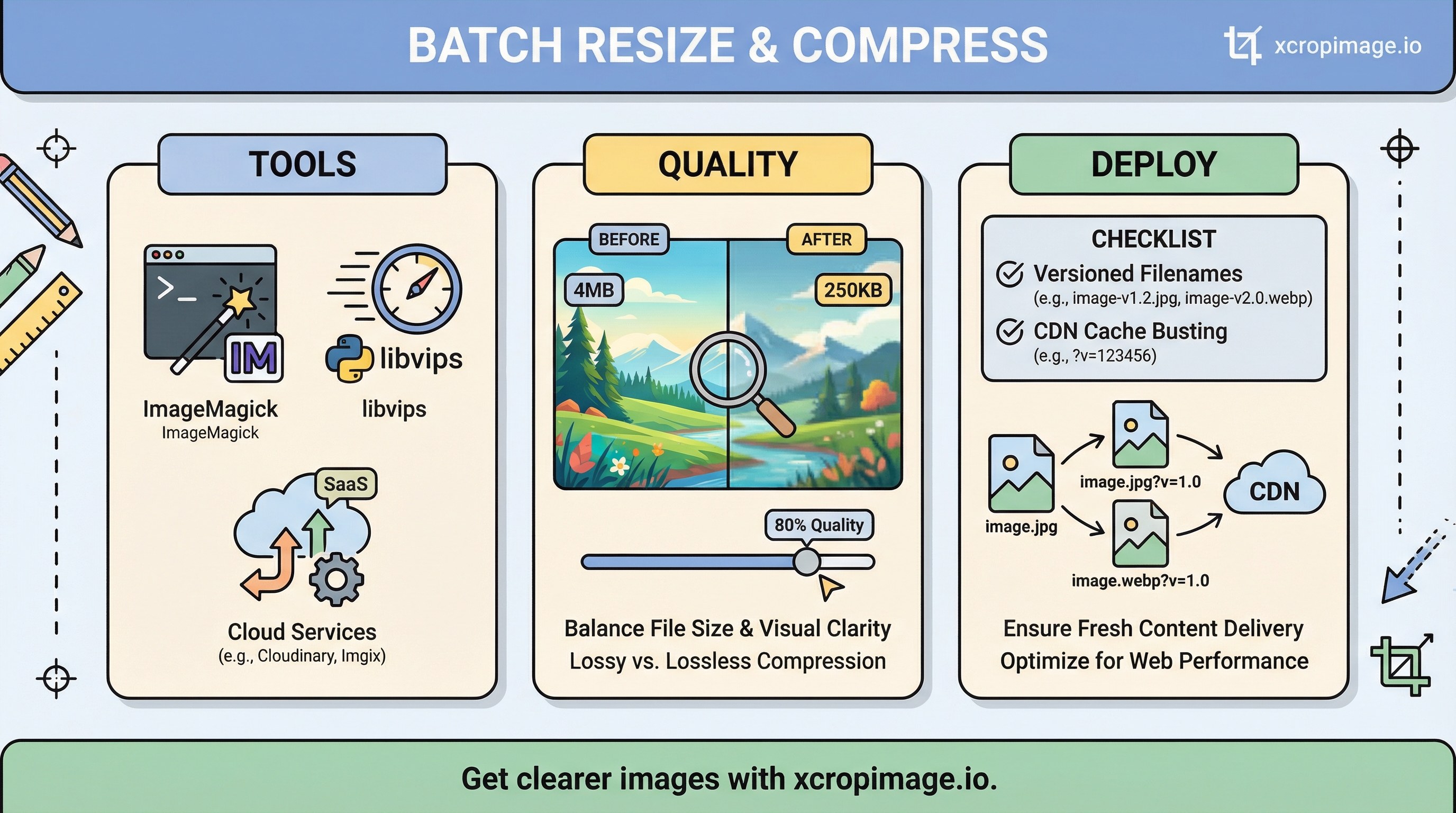 Batch resize and compress: automation without trashing quality.