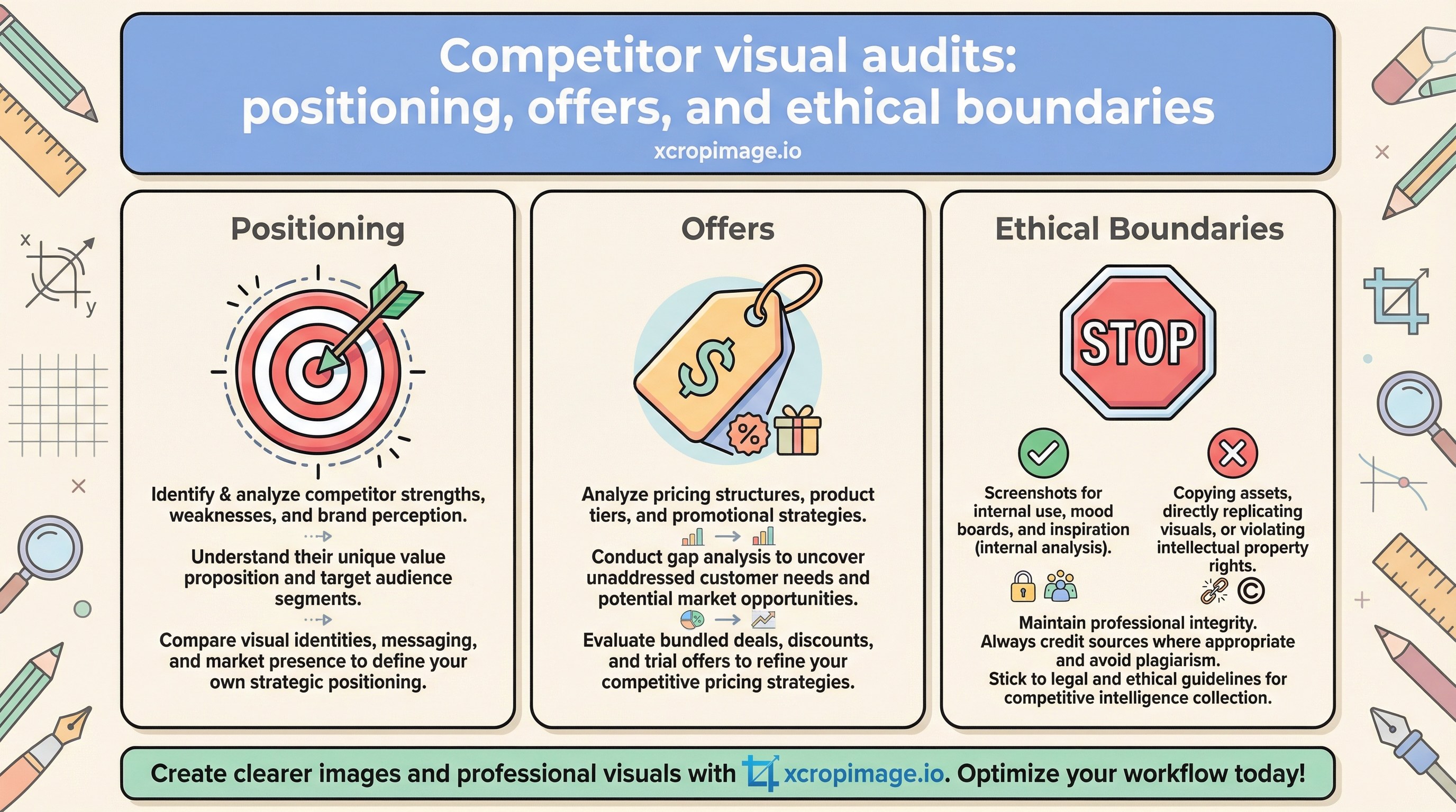 Competitor visual audits: positioning, offers, and ethical boundaries.