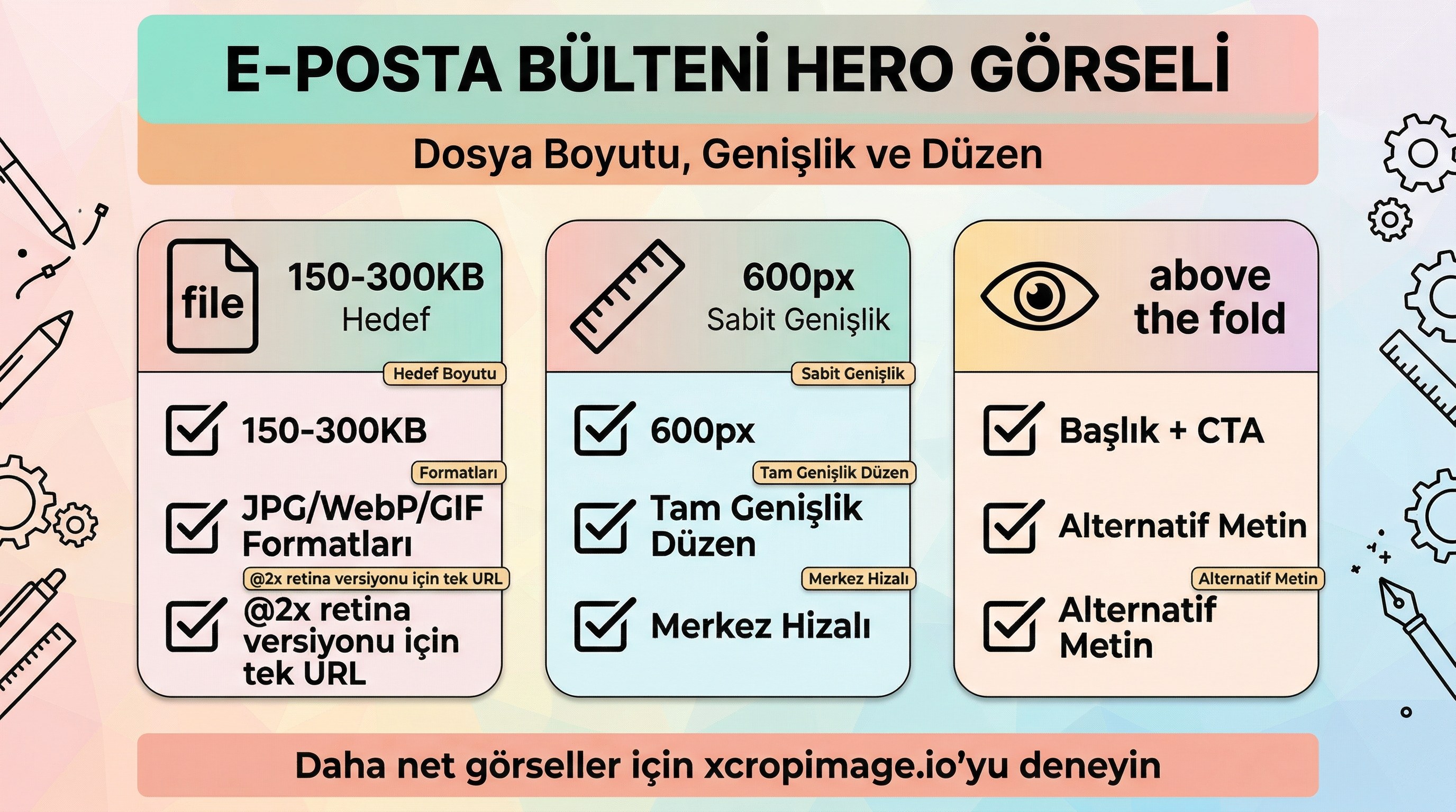 E-posta bültenlerinde hero görseli: dosya boyutu, genişlik ve above the fold düzeni.