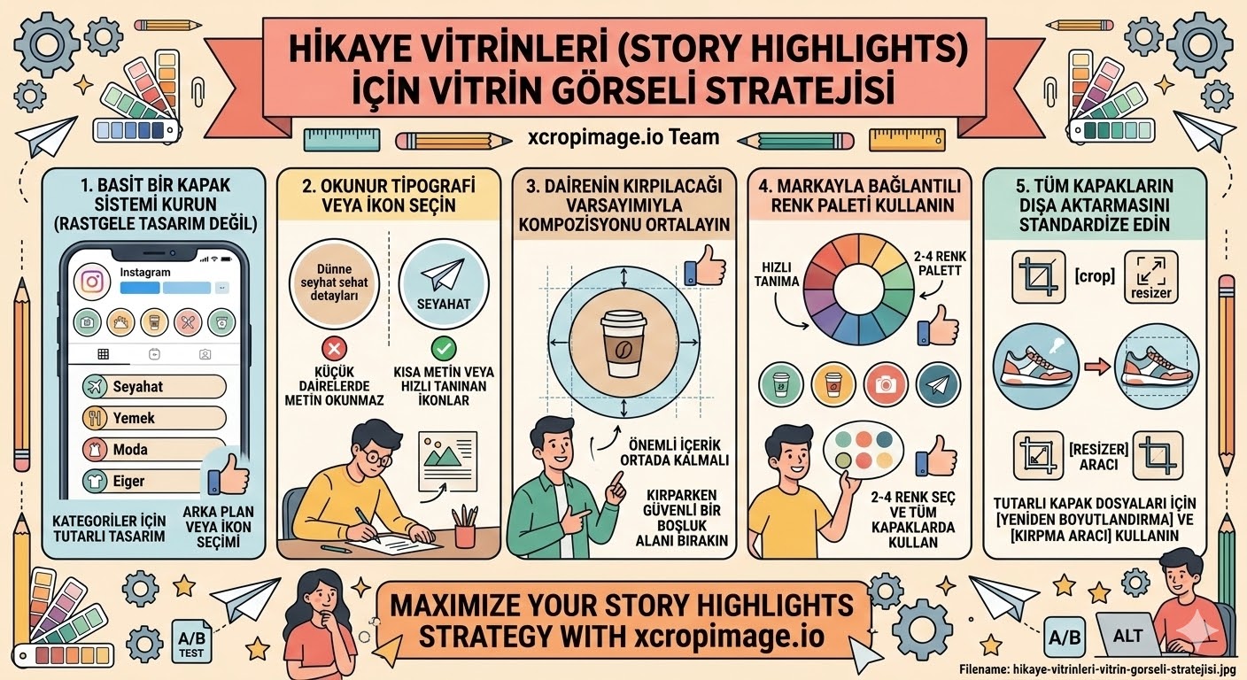 Hikaye vitrinleri (Story Highlights) için vitrin görseli stratejisi.