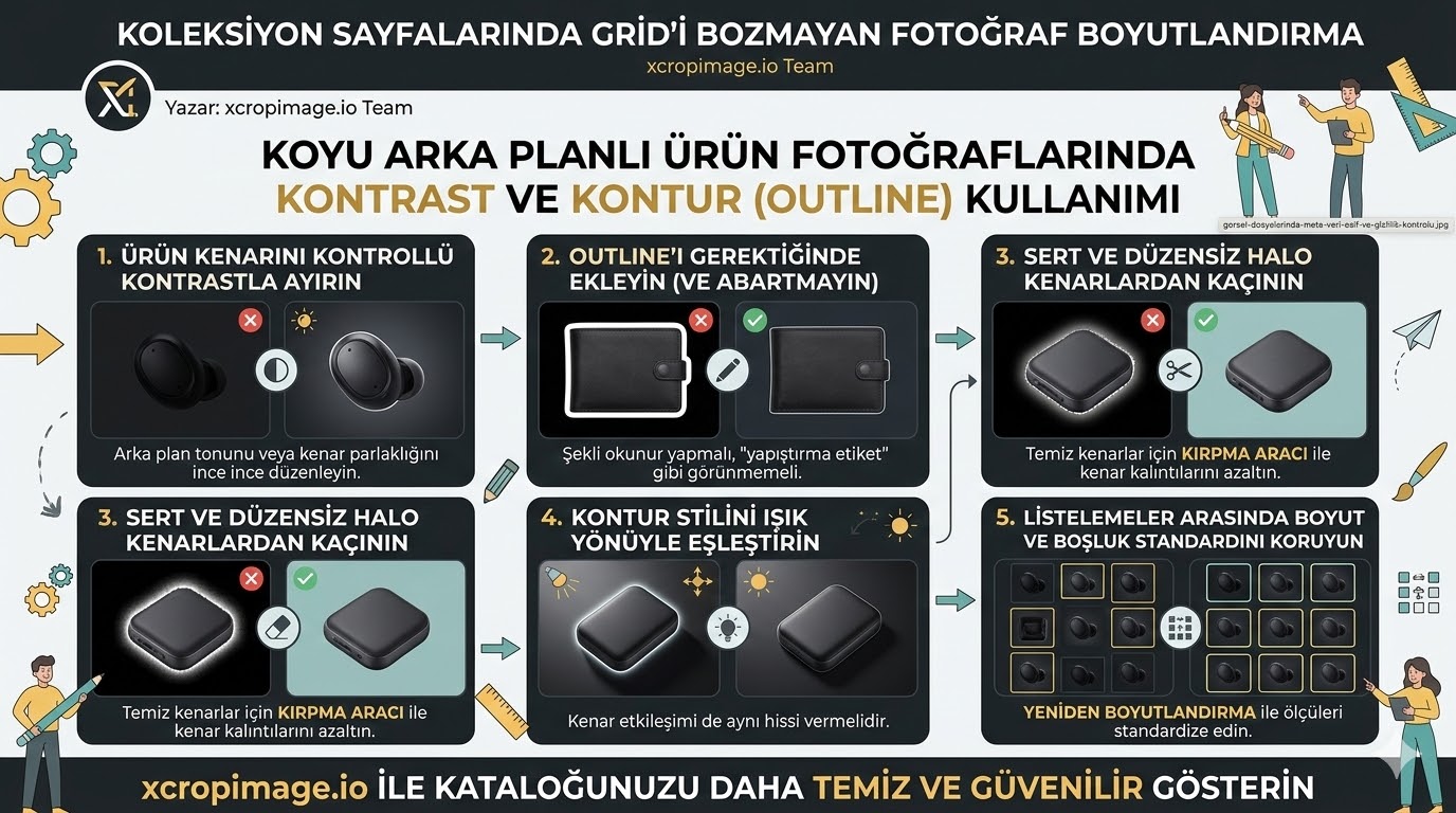 Koyu arka planlı ürün fotoğraflarında kontrast ve kontur (outline) kullanımı.