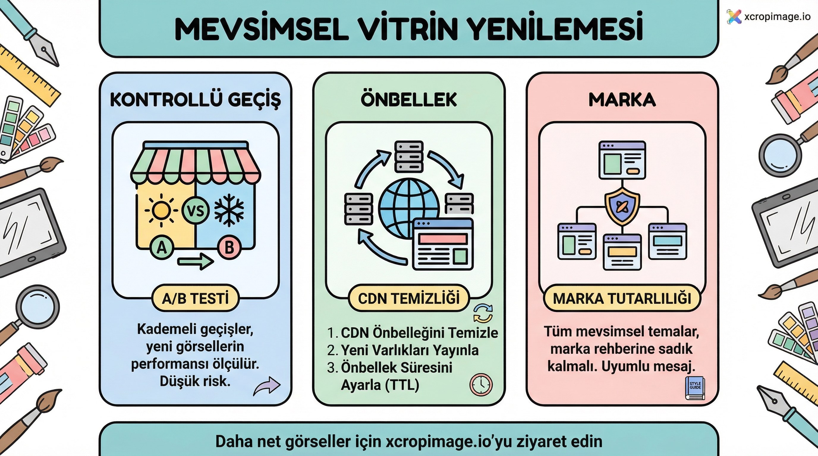 Mevsimsel vitrin yenilemesi: kampanya dönüşümünü bozmadan görsel setini güncellemek.