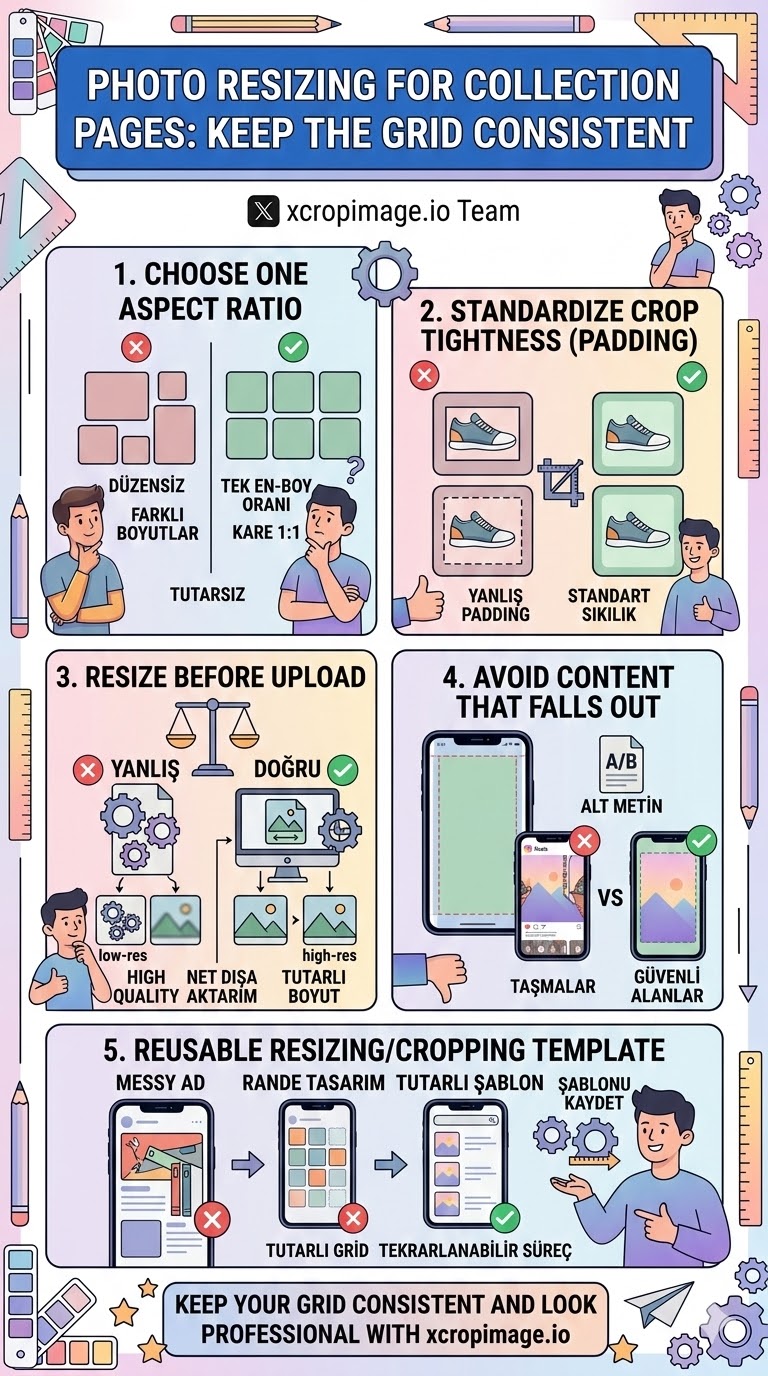 Photo resizing for collection pages keep the grid consistent.