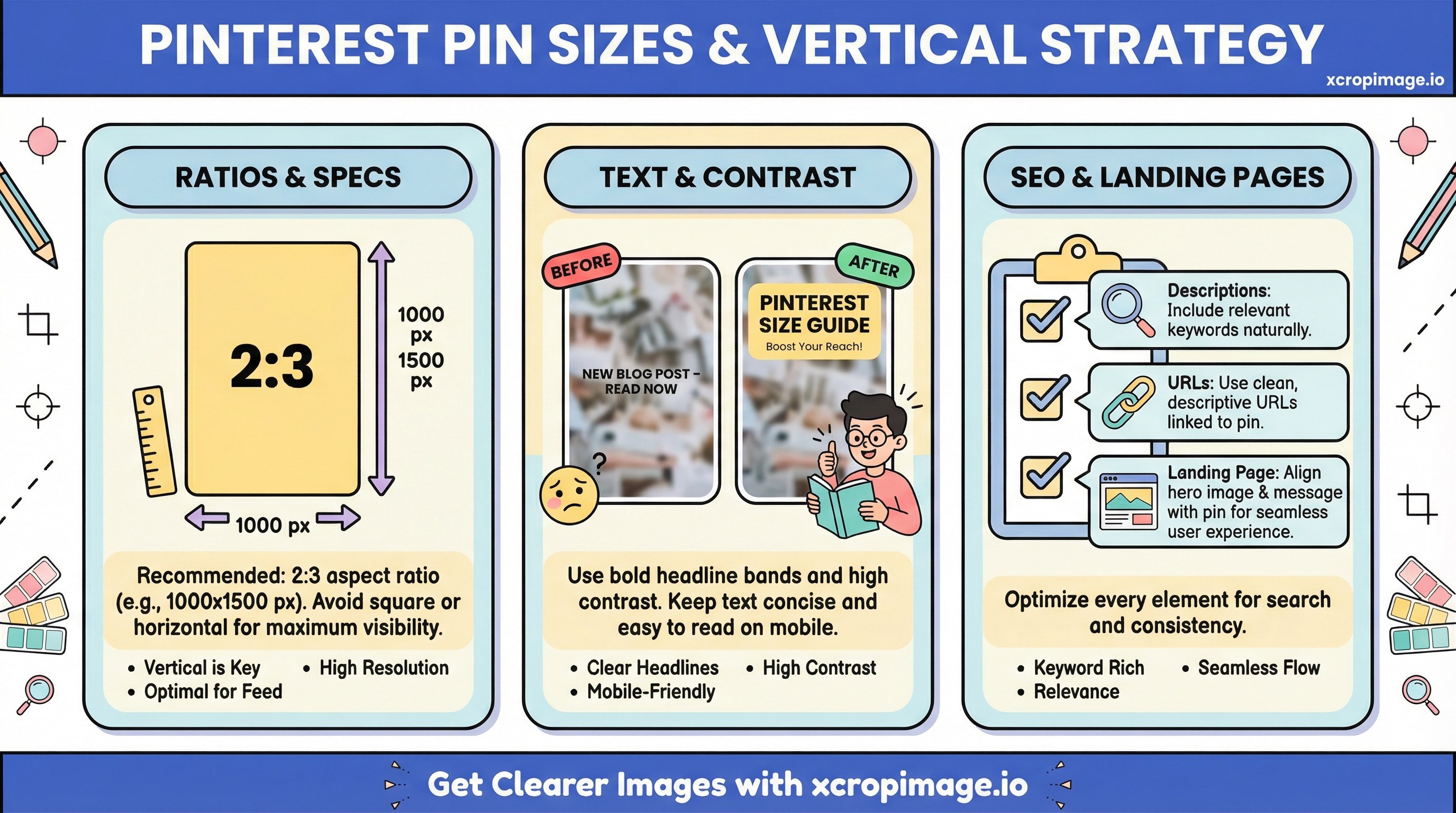 Pinterest pin sizes and vertical strategy for discoverability.