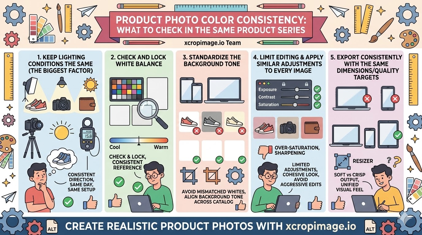 Product photo color consistency what to check in the same product series.