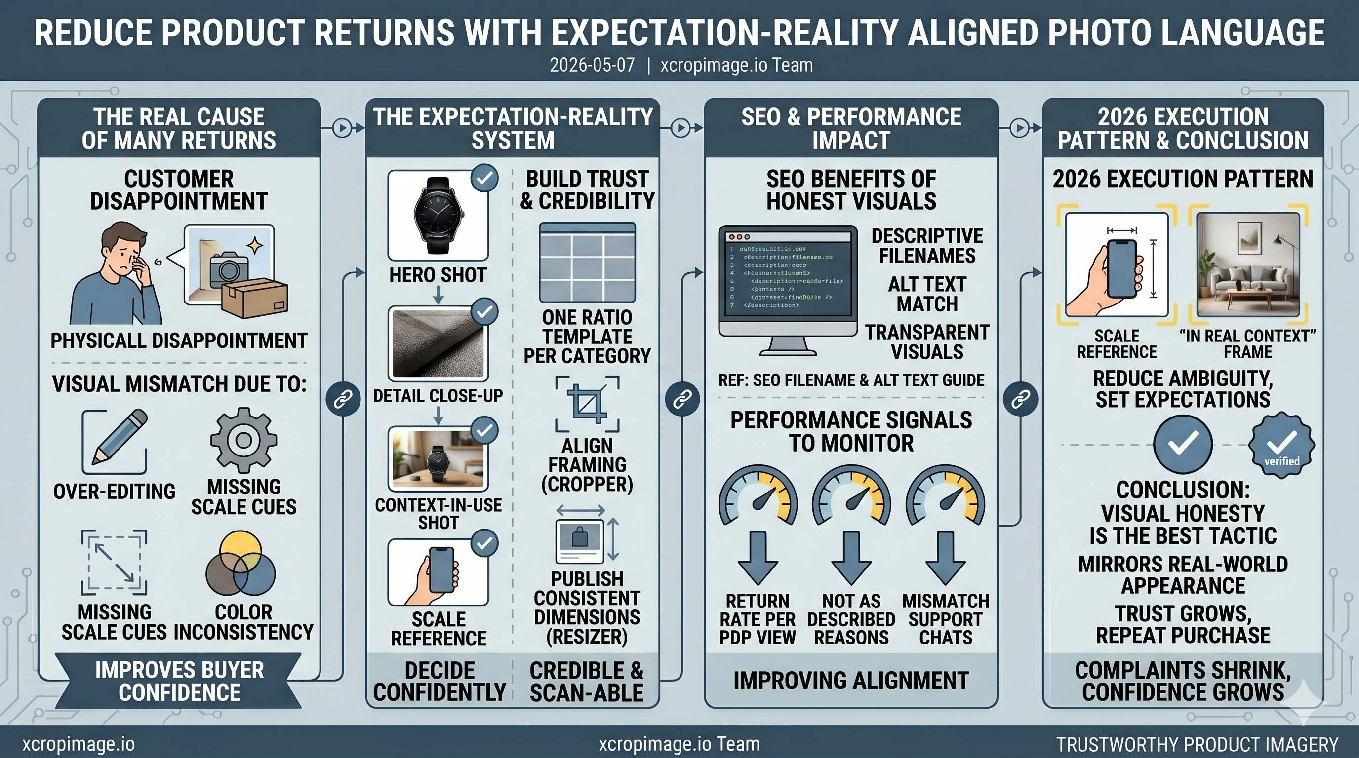 Expectation-reality aligned product imagery to reduce returns.
