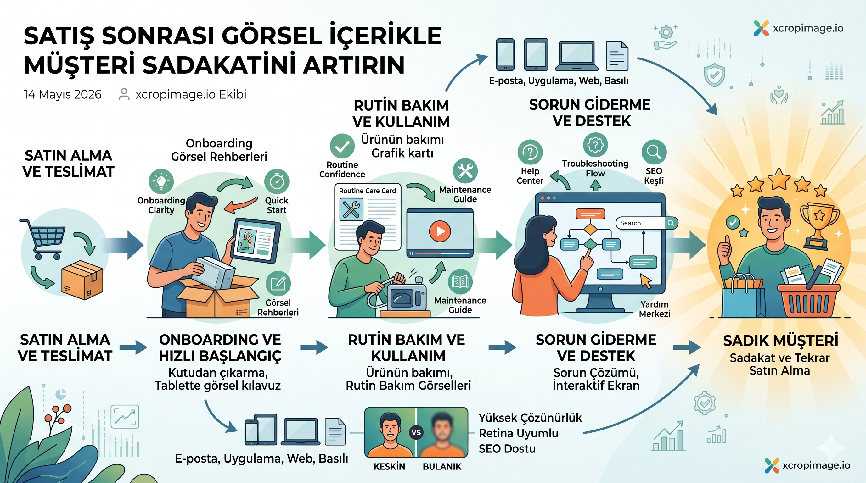 Satış sonrası sadakati artıran kullanım rehberi ve destek görselleri.