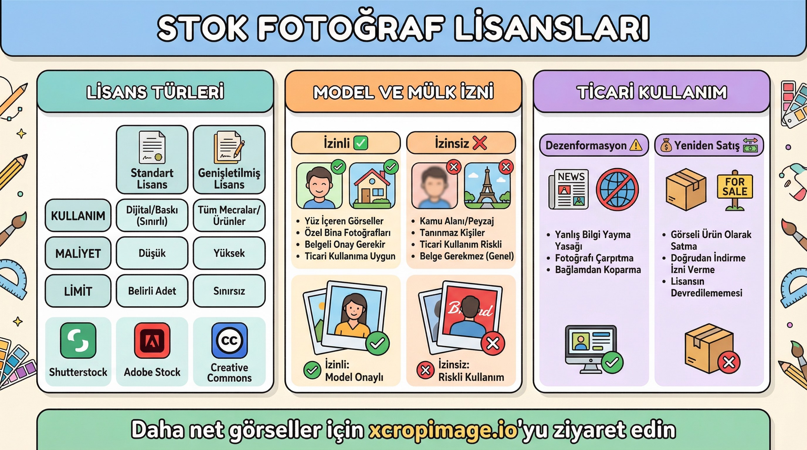Stok fotoğraf lisansları: ticari kullanım, model izni ve yeniden satışta dikkat edilecekler.