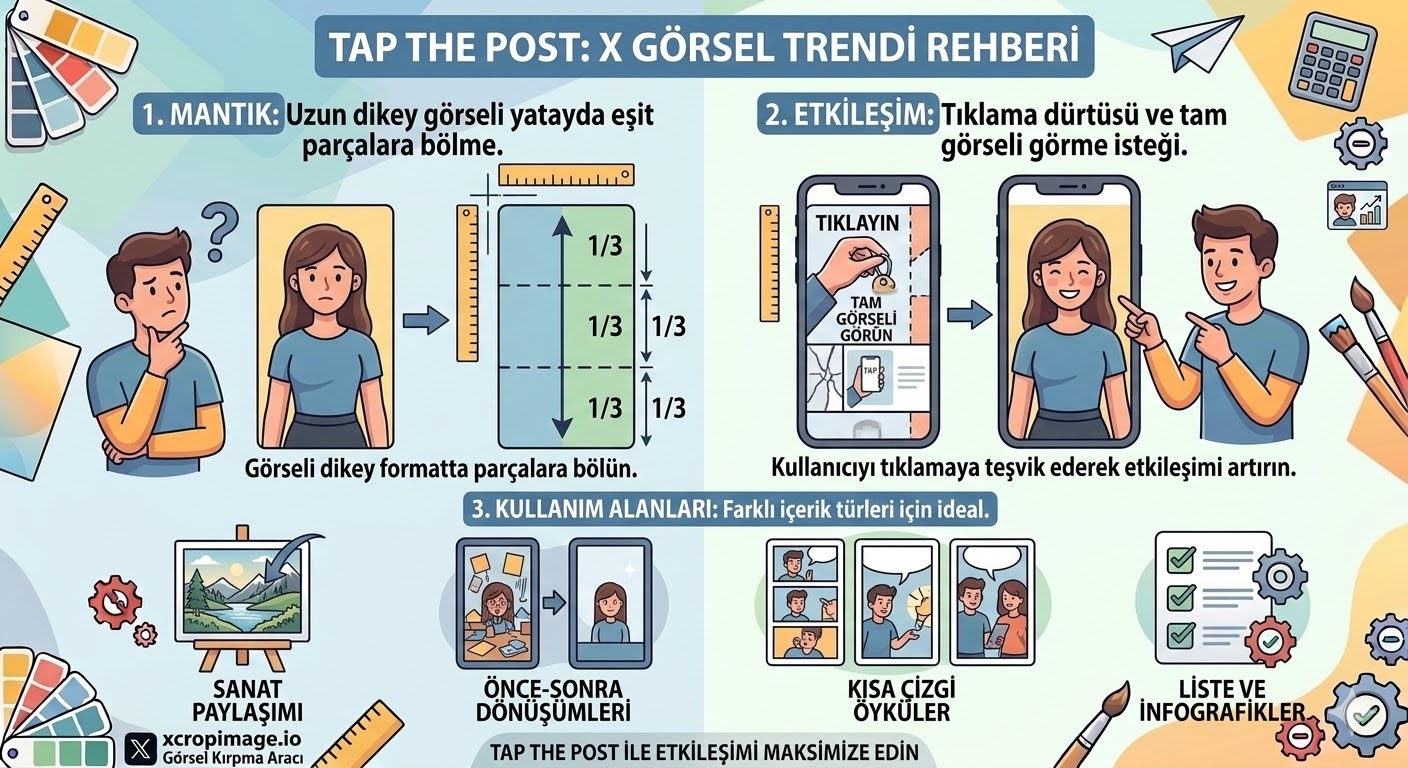 X'te viral olan 'tap the post' ya da 'tap to see it' trendi nedir, dikey görseli parçalara bölerek etkileşim nasıl artırılır? Rehber ve ipuçları.