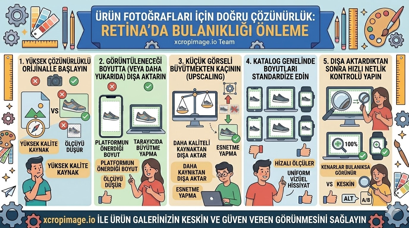 Ürün fotoğrafları için doğru çözünürlük retina’da bulanıklığı önleme.
